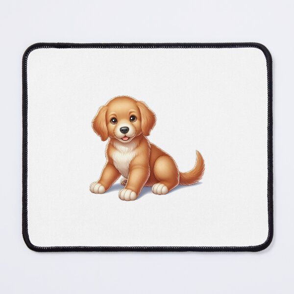 Item preview, Adorable golden puppy with soft fur, sitting happily, showcasing big, expressive eyes. designed and sold by cave-canvas.