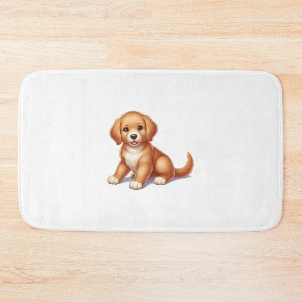 Item preview, Adorable golden puppy with soft fur, sitting happily, showcasing big, expressive eyes. designed and sold by cave-canvas.