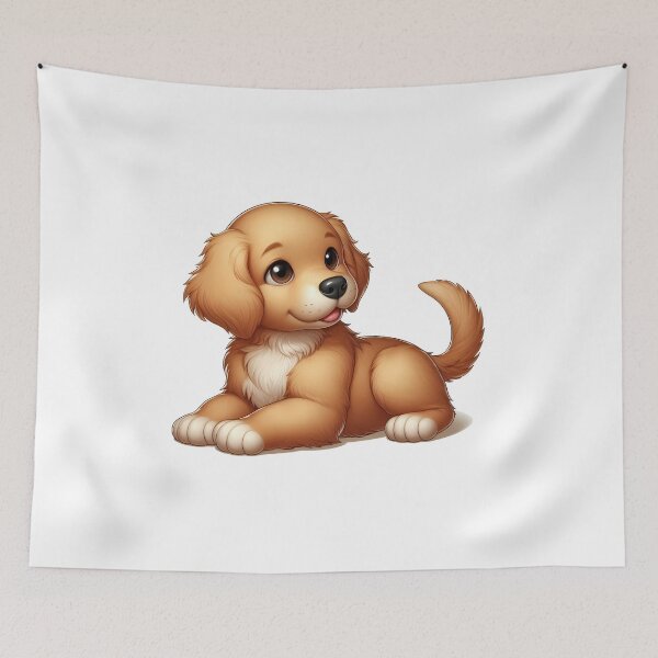 Item preview, Adorable golden retriever puppy lying down with a playful expression. designed and sold by cave-canvas.