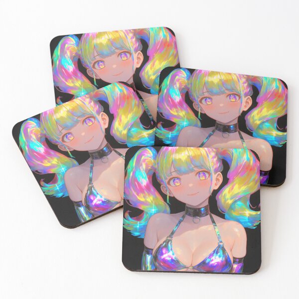 Item preview, Holographic Rainbow Twin Tail Anime Girl designed and sold by bubblegoth.