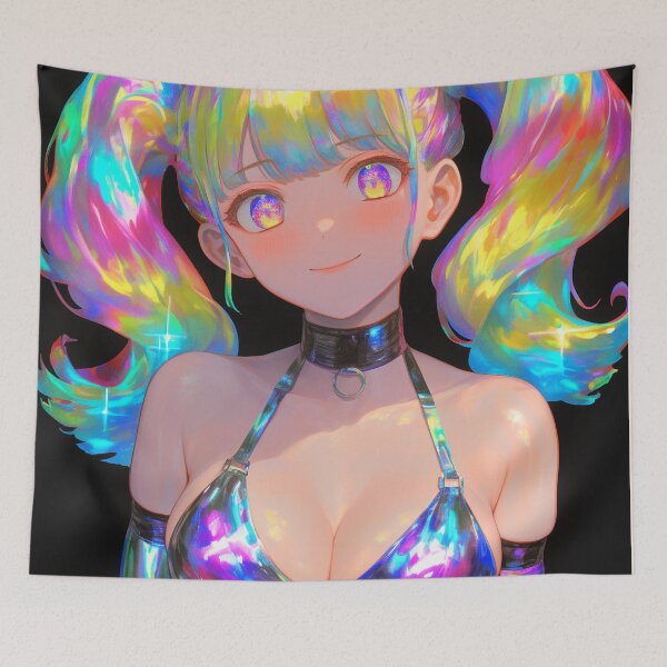 Item preview, Holographic Rainbow Twin Tail Anime Girl designed and sold by bubblegoth.
