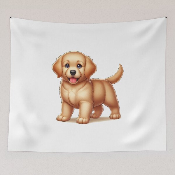 Item preview, Cute golden retriever puppy with a playful expression and bright blue eyes. designed and sold by cave-canvas.