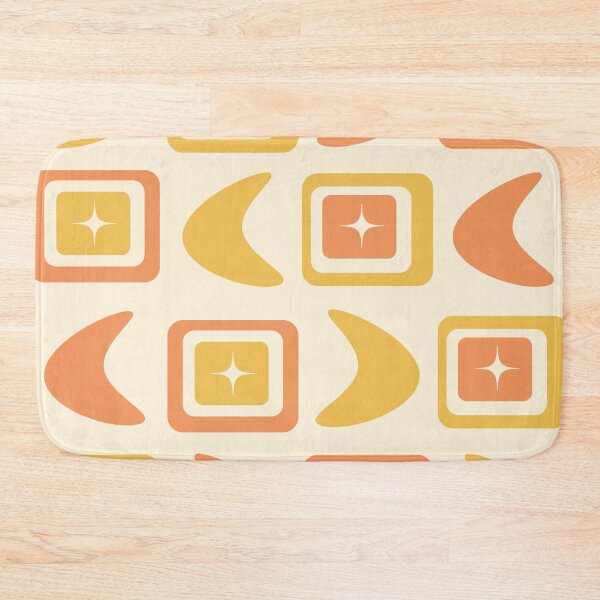 Item preview, Mid Century Modern vintage squares with boomerangs in coral and orange  designed and sold by Yasminepatterns .