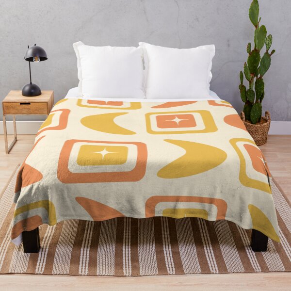 Item preview, Mid Century Modern vintage squares with boomerangs in coral and orange  designed and sold by Yasminepatterns .