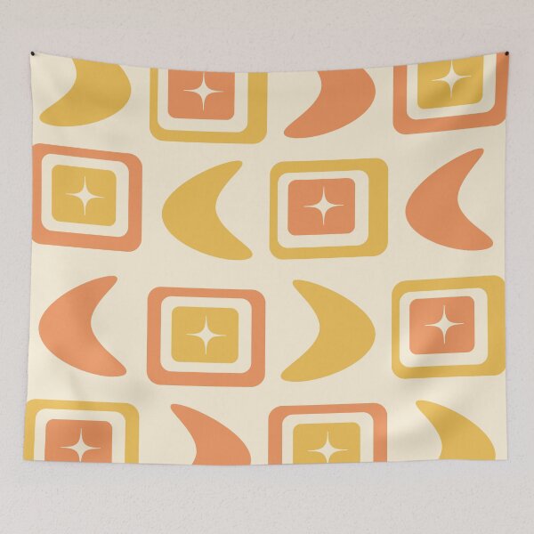 Item preview, Mid Century Modern vintage squares with boomerangs in coral and orange  designed and sold by Yasminepatterns .