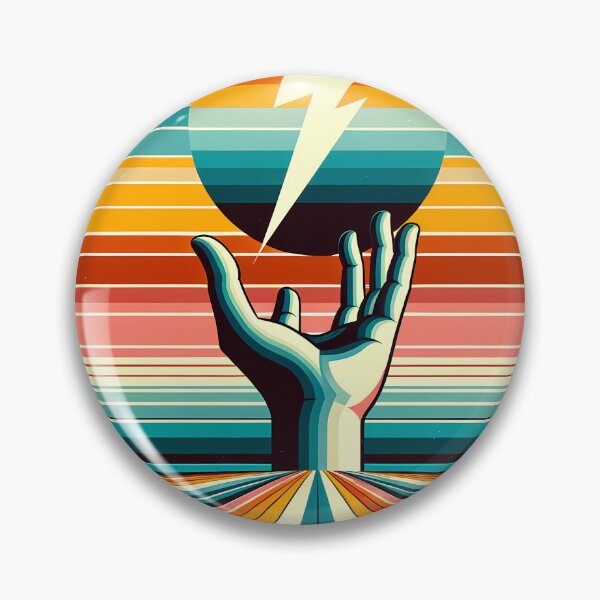 Item preview, Retro Lightning Bolt Over Hand and Striped Sun designed and sold by InkSmithery.