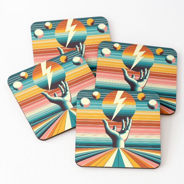 Item preview, Retro Lightning Bolt Over Hand and Striped Sun designed and sold by InkSmithery.