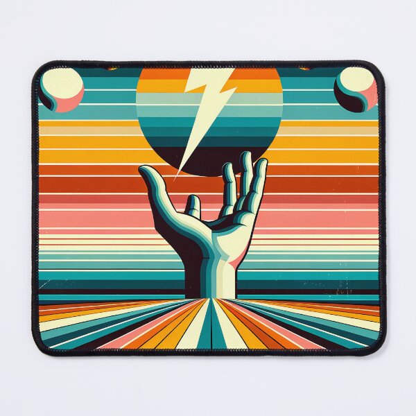 Item preview, Retro Lightning Bolt Over Hand and Striped Sun designed and sold by InkSmithery.
