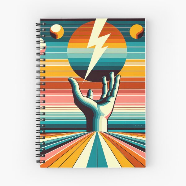 Item preview, Retro Lightning Bolt Over Hand and Striped Sun designed and sold by InkSmithery.
