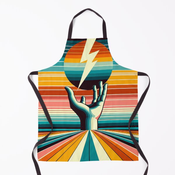 Item preview, Retro Lightning Bolt Over Hand and Striped Sun designed and sold by InkSmithery.