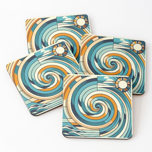 Item preview, Geometric Ocean Swirl with Sun and Clouds designed and sold by InkSmithery.