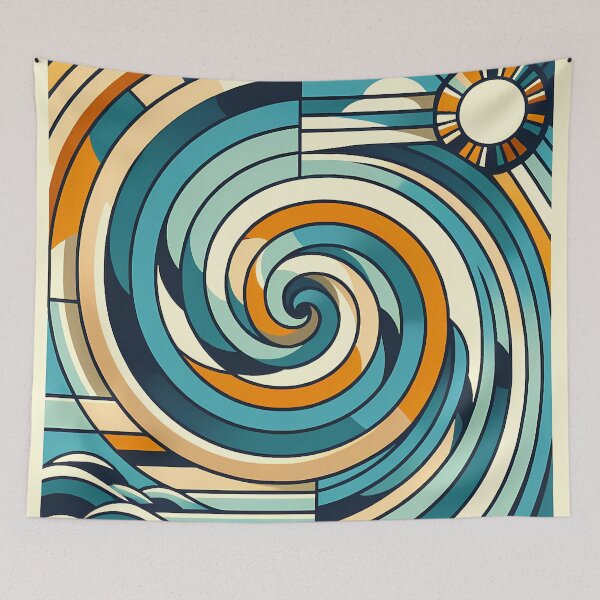 Item preview, Geometric Ocean Swirl with Sun and Clouds designed and sold by InkSmithery.