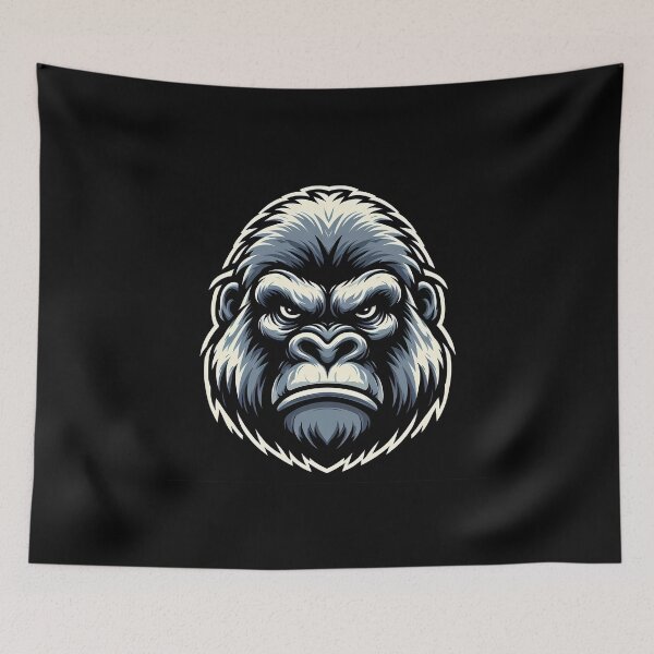 Item preview, A fierce gorilla head illustration with bold features and a striking gray color palette. designed and sold by beast-net.