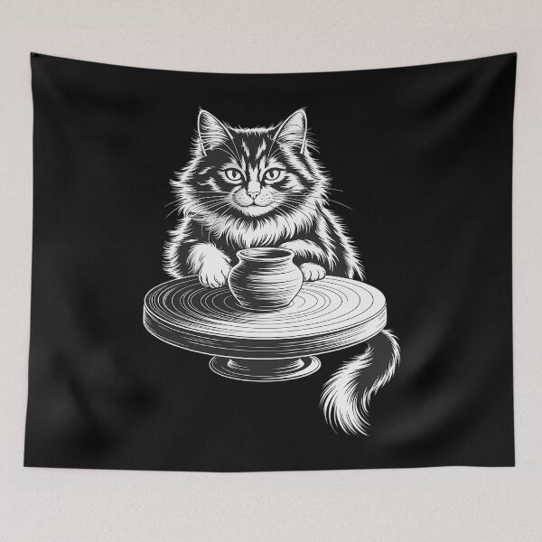 Item preview, Cute Cat Pottery Wheel Throwing Ceramic Artist Funny designed and sold by lilensgavadur.