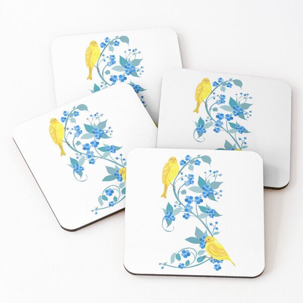 Item preview, Yellow birds on blue floral branches illustration designed and sold by olenapetol.