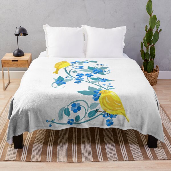 Item preview, Yellow birds on blue floral branches illustration designed and sold by olenapetol.