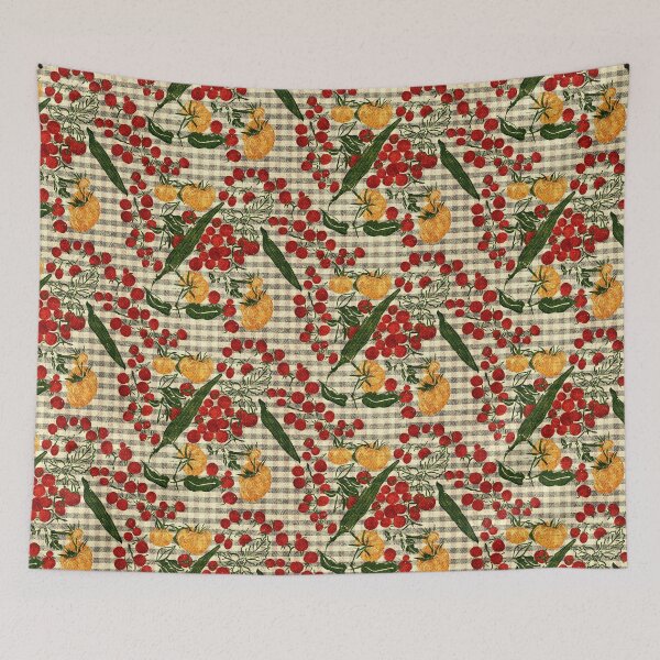 Item preview, Copy of Tomato Time - Heirloom Okra & Cherry Tomatoes on Vintage Gray Farmhouse Gingham designed and sold by LoveAlways-AEP.