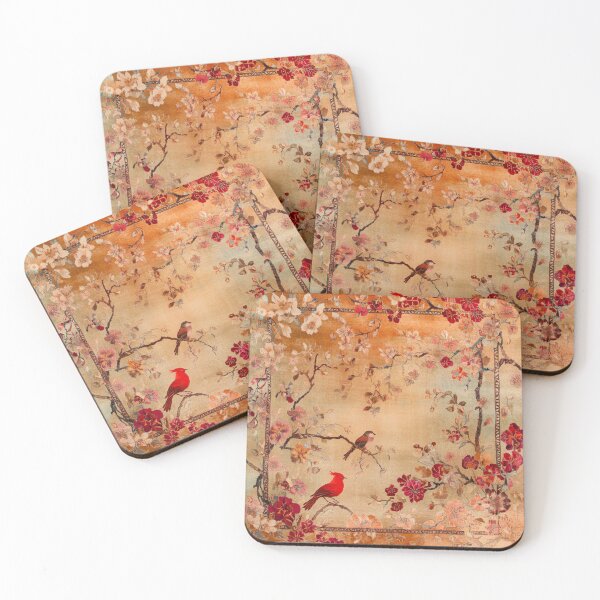 Item preview, Red Terracotta Silk Floral Wild Flowers Birdy Carpet designed and sold by GrinGalore.
