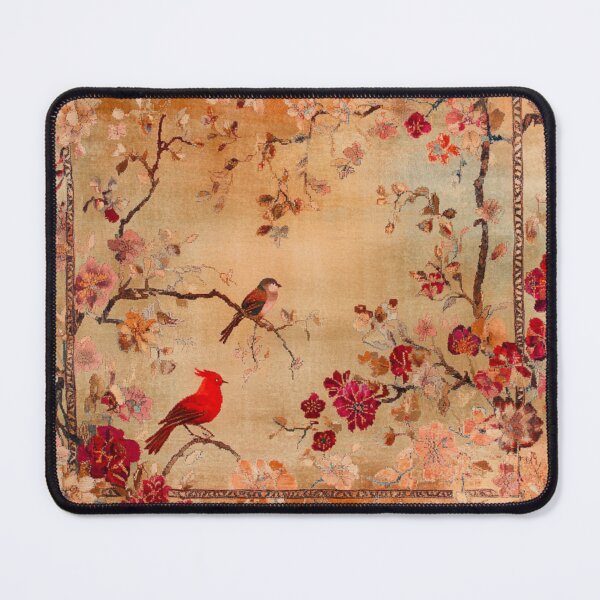 Item preview, Red Terracotta Silk Floral Wild Flowers Birdy Carpet designed and sold by GrinGalore.
