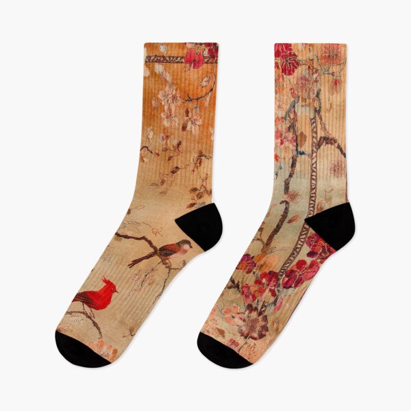 Item preview, Red Terracotta Silk Floral Wild Flowers Birdy Carpet designed and sold by GrinGalore.