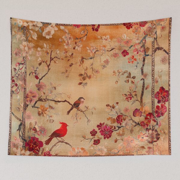 Item preview, Red Terracotta Silk Floral Wild Flowers Birdy Carpet designed and sold by GrinGalore.