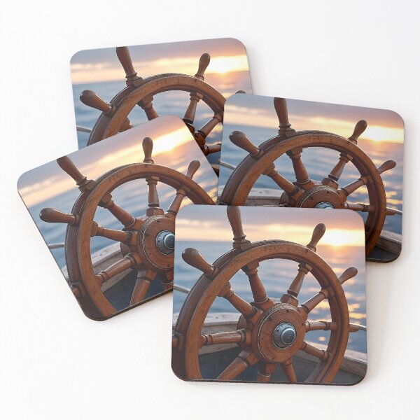 Item preview, Wooden Ship Wheel at Sunset on the Open Sea designed and sold by PandaTShirtShop.