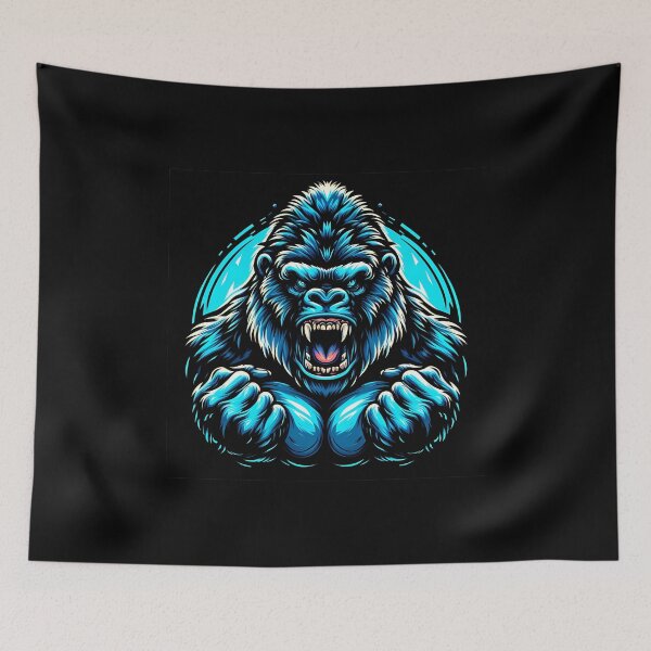 Item preview, Fierce blue gorilla illustration showcasing raw strength and dominance. designed and sold by beast-net.