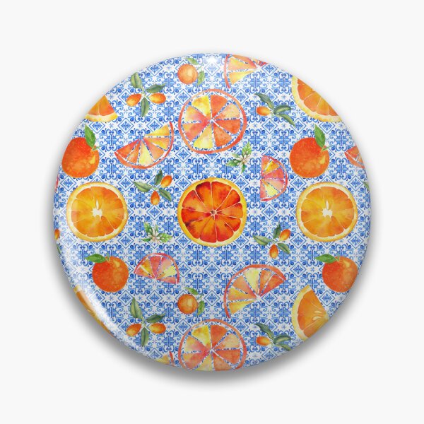 Artikelvorschau, Orange tropische Frucht mit blauem und weißem Hintergrundmuster entworfen und verkauft von ottrain.