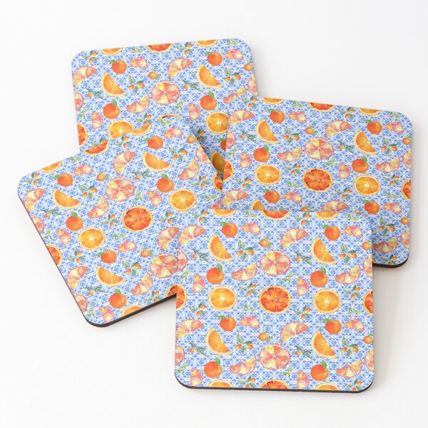 Item preview, Orange Tropical Fruit with Blue and White Background Pattern designed and sold by ottrain.