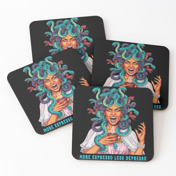 Item preview, More Espresso Less Depresso Medusa Drinking Coffee designed and sold by TeeARTHY.