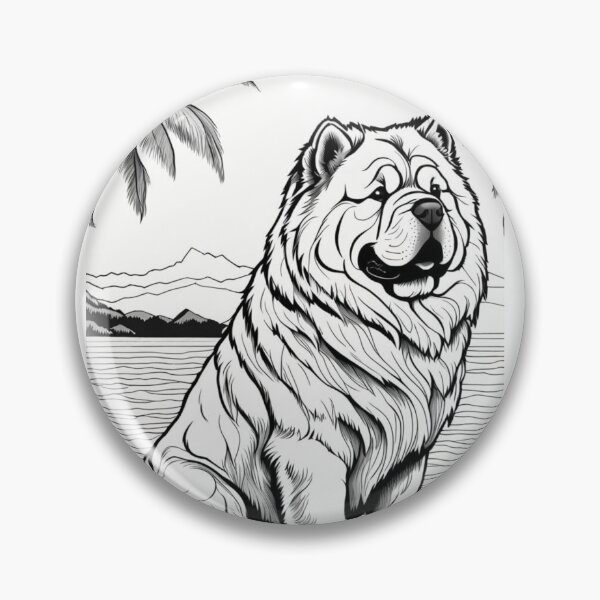 Item preview, Chow chow Line Art Illustration – Black and White Outline, chow chow on the beach designed and sold by Coolparrotgirl.