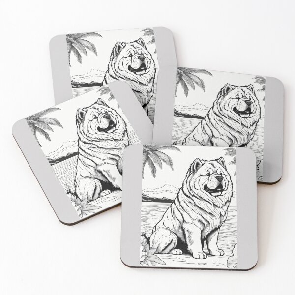 Item preview, Chow chow Line Art Illustration – Black and White Outline, chow chow on the beach designed and sold by Coolparrotgirl.
