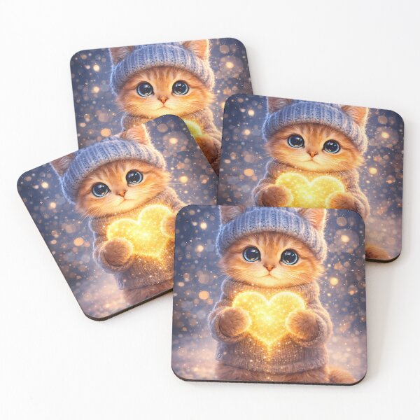 Item preview, Cozy Orange Kitten Holding a Glowing Heart in the Snow designed and sold by Dreamy Armine Art.