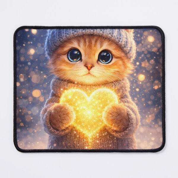 Item preview, Cozy Orange Kitten Holding a Glowing Heart in the Snow designed and sold by Dreamy Armine Art.