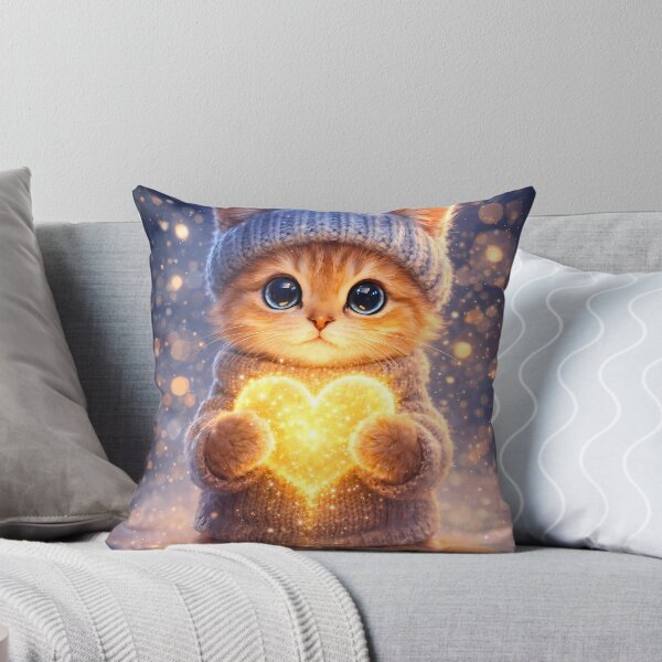 Item preview, Cozy Orange Kitten Holding a Glowing Heart in the Snow designed and sold by Dreamy Armine Art.