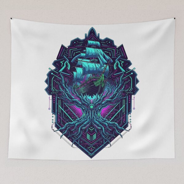 Item preview,  Cyberpunk Fantasy Ship – Neon Pirate Emblem & Arcane Tech Tree designed and sold by Dzblack.