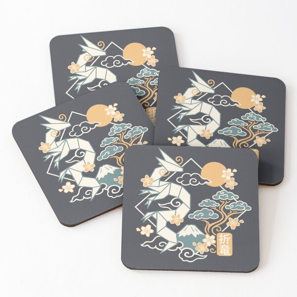 Item preview, Geometric Origami Dragon - Mount Fuji and Japanese Clouds Aesthetic designed and sold by NemiMakeit.