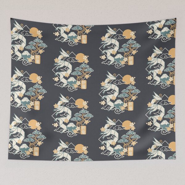 Item preview, Geometric Origami Dragon - Mount Fuji and Japanese Clouds Aesthetic designed and sold by NemiMakeit.