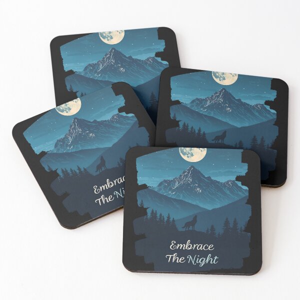 Item preview, Mountain landscape at night, full moon and a single wolf howling Embrace the Night 4 designed and sold by Neon G.