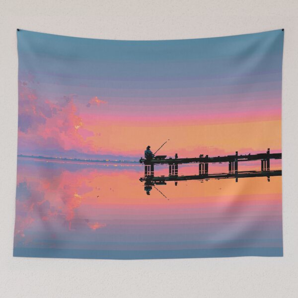 Item preview, Retro Pixel Art Fisherman at Dawn designed and sold by Rtymer.