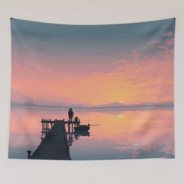 Item preview, Retro Pixel Art Fisherman at Dawn designed and sold by Rtymer.