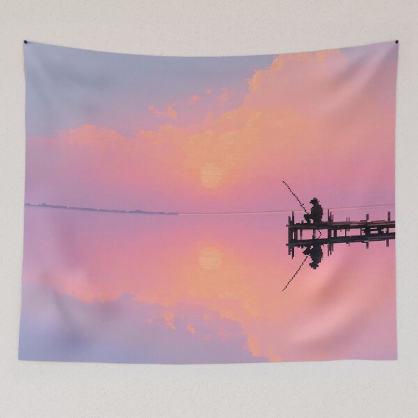 Item preview, Retro Pixel Art Fisherman at Dawn designed and sold by Rtymer.