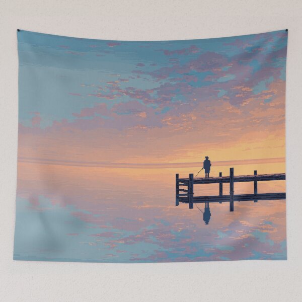 Item preview, Retro Pixel Art Fisherman at Dawn designed and sold by Rtymer.