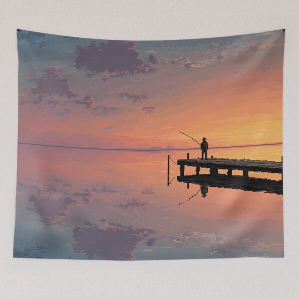 Item preview, Retro Pixel Art Fisherman at Dawn designed and sold by Rtymer.