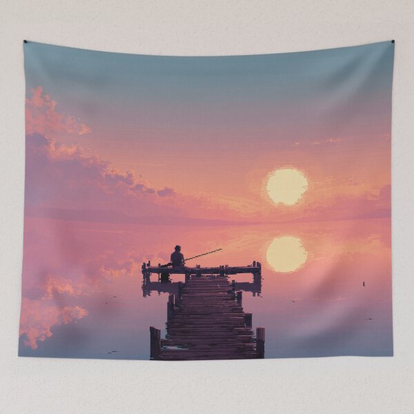 Item preview, Retro Pixel Art Fisherman at Dawn designed and sold by Rtymer.