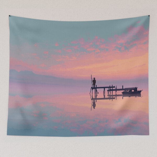 Item preview, Retro Pixel Art Fisherman at Dawn designed and sold by Rtymer.
