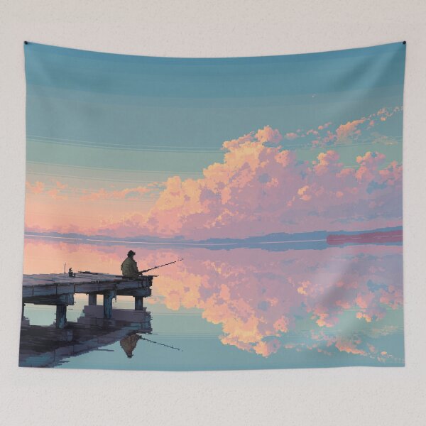 Item preview, Retro Pixel Art Fisherman at Dawn designed and sold by Rtymer.