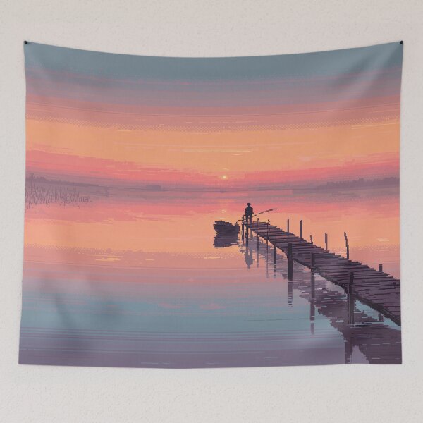 Item preview, Retro Pixel Art Fisherman at Dawn designed and sold by Rtymer.