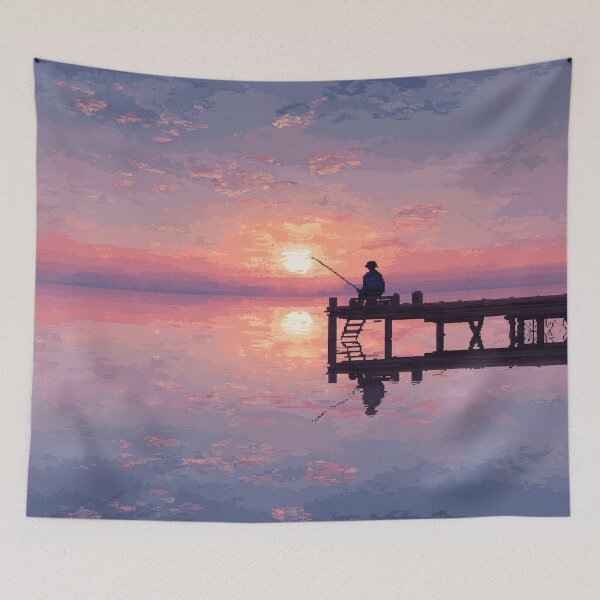 Item preview, Retro Pixel Art Fisherman at Dawn designed and sold by Rtymer.