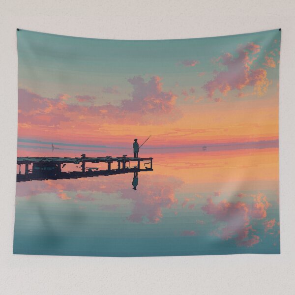 Item preview, Retro Pixel Art Fisherman at Dawn designed and sold by Rtymer.
